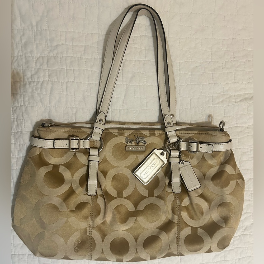Authentic Coach Madison OP Art Khaki Nylon Satchel